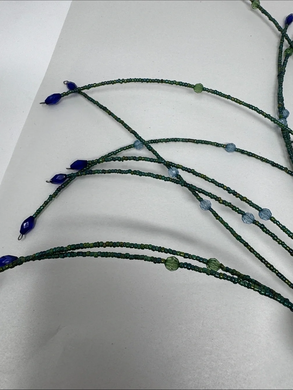 BEADED PEACOCK FEATHERS FOR A FLORAL ARRANGEMENT VASE DECOR ON STICK  RARE BOHO